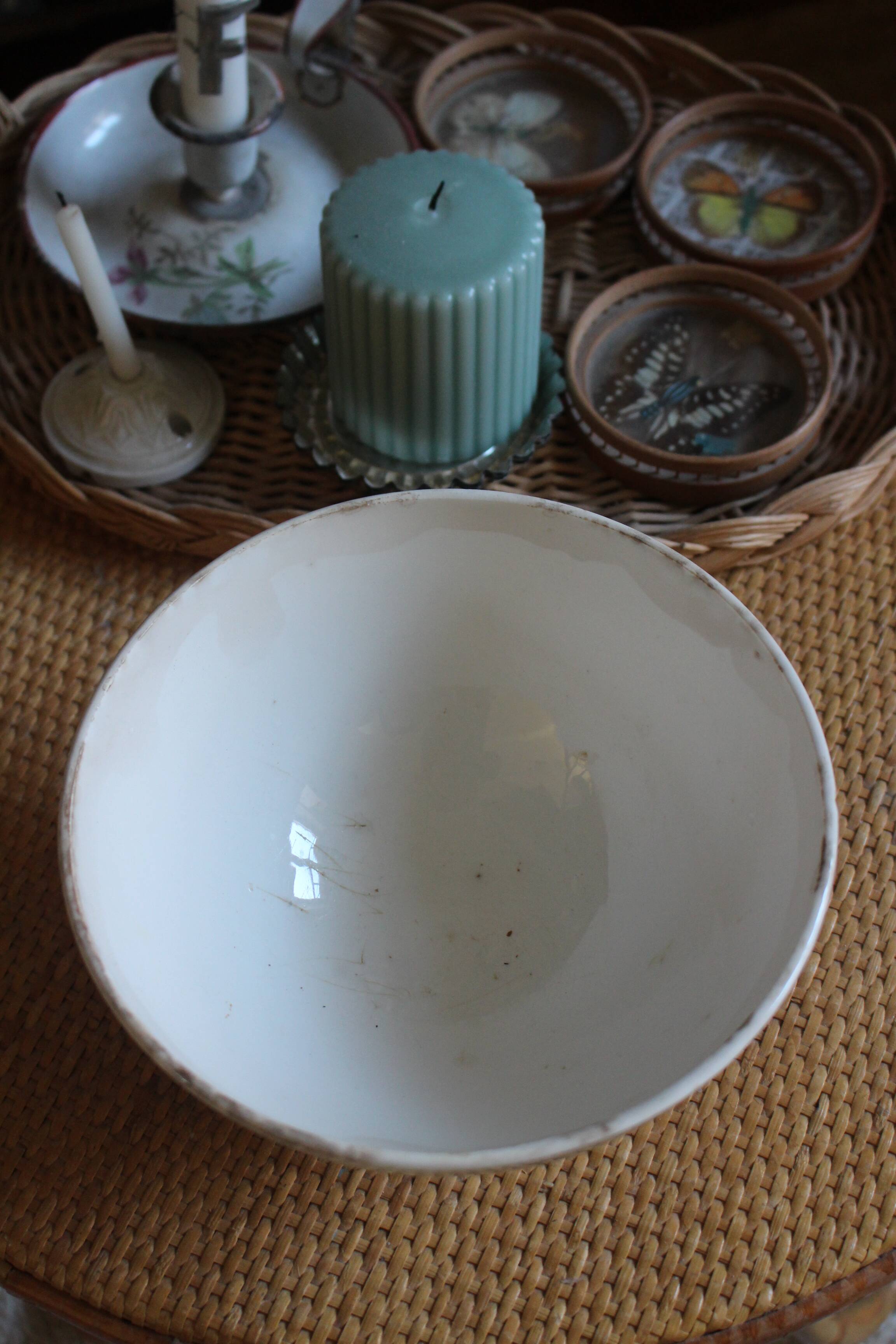 Grand Bol sur pied Faïence Digoin Sarreguemines fleurs brun bleu