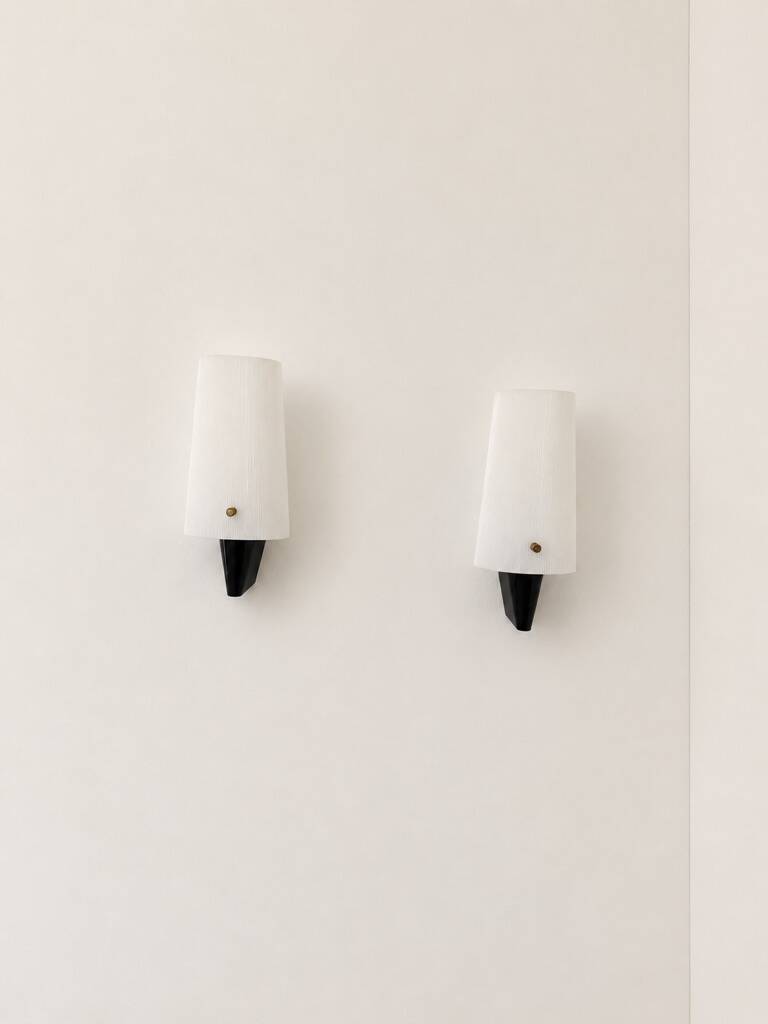 Pair of vintage wall sconces, black ABS and perspex, France, 1970.
