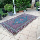 Tunisian carpet in turquoise wool and fuchsia 157x267cm