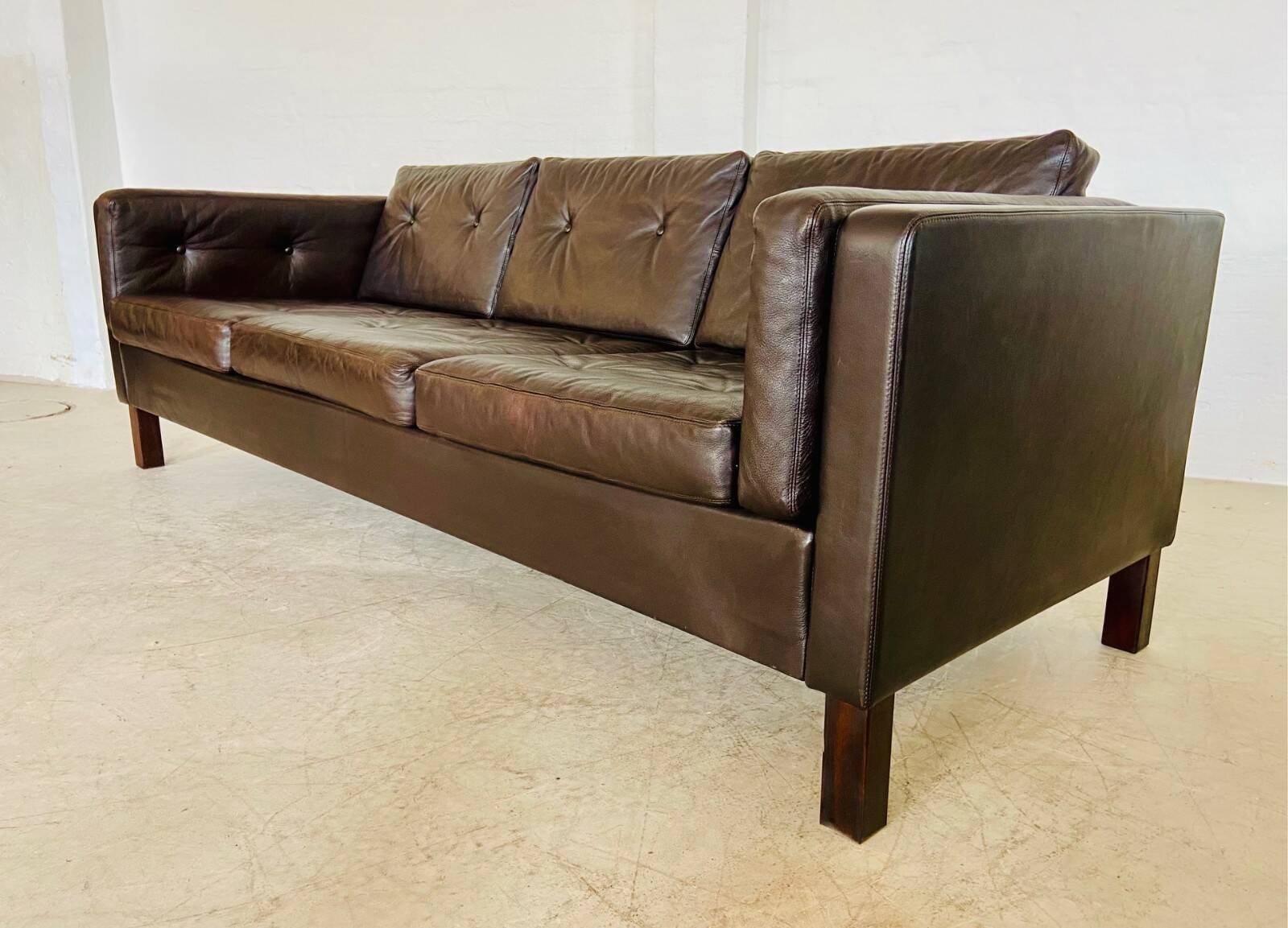 Vintage Danish Erik Jørgensen brown leather 3 seater sofa