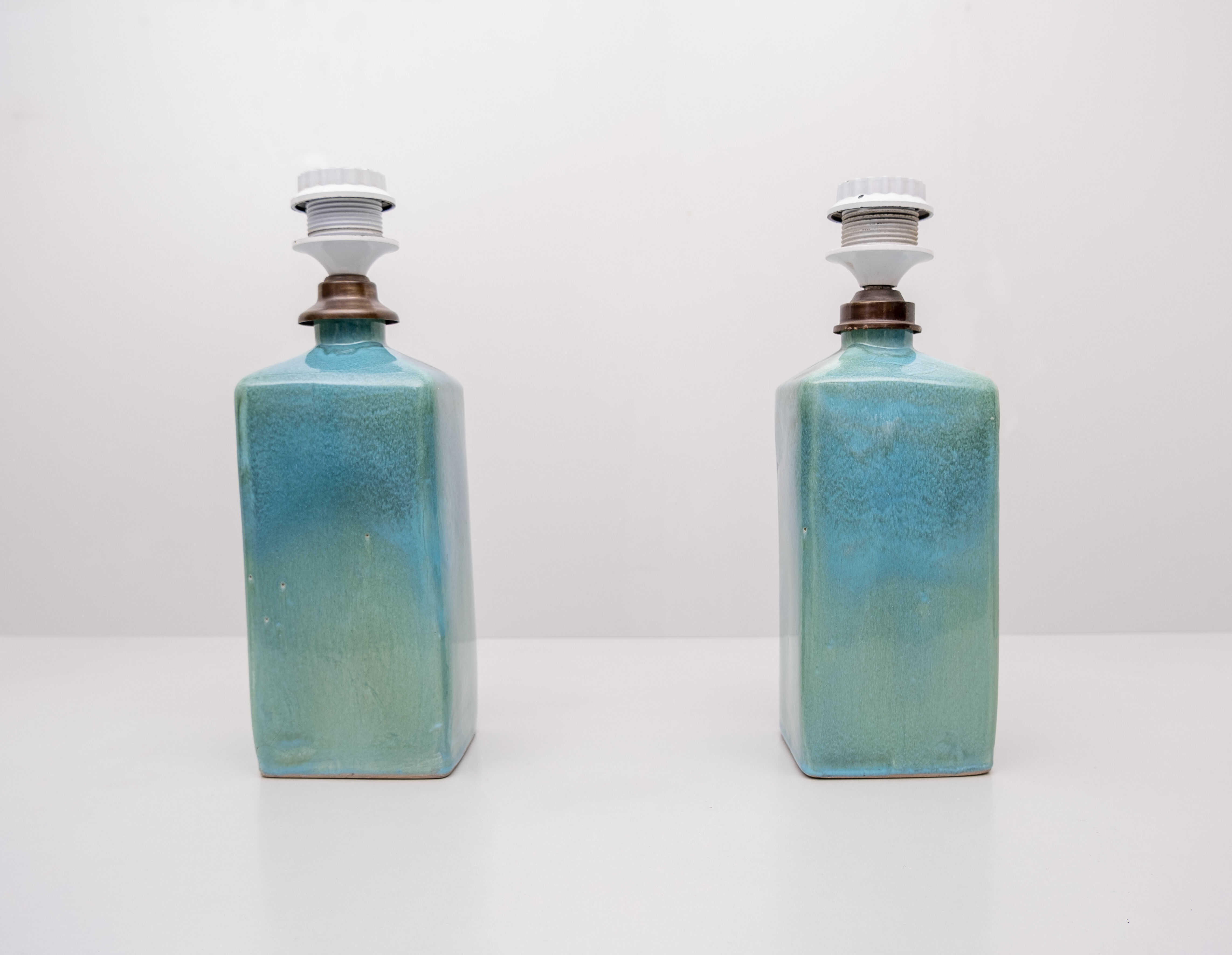 Turquoise ceramic table lamps, 1970s