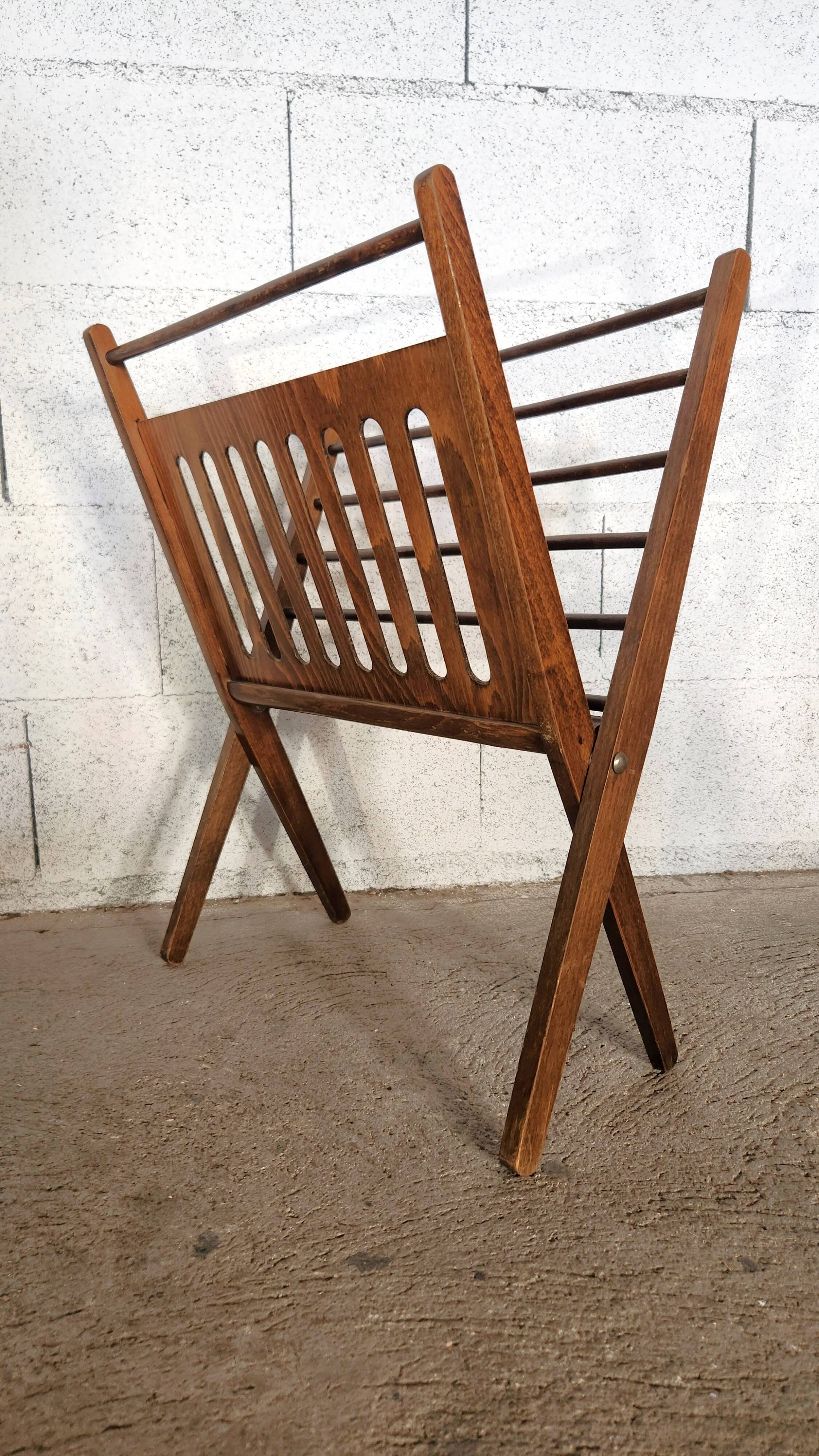 Vintage wooden folding magazine rack
