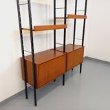 Vintage Italian double modular shelf bookcase in teak and metal