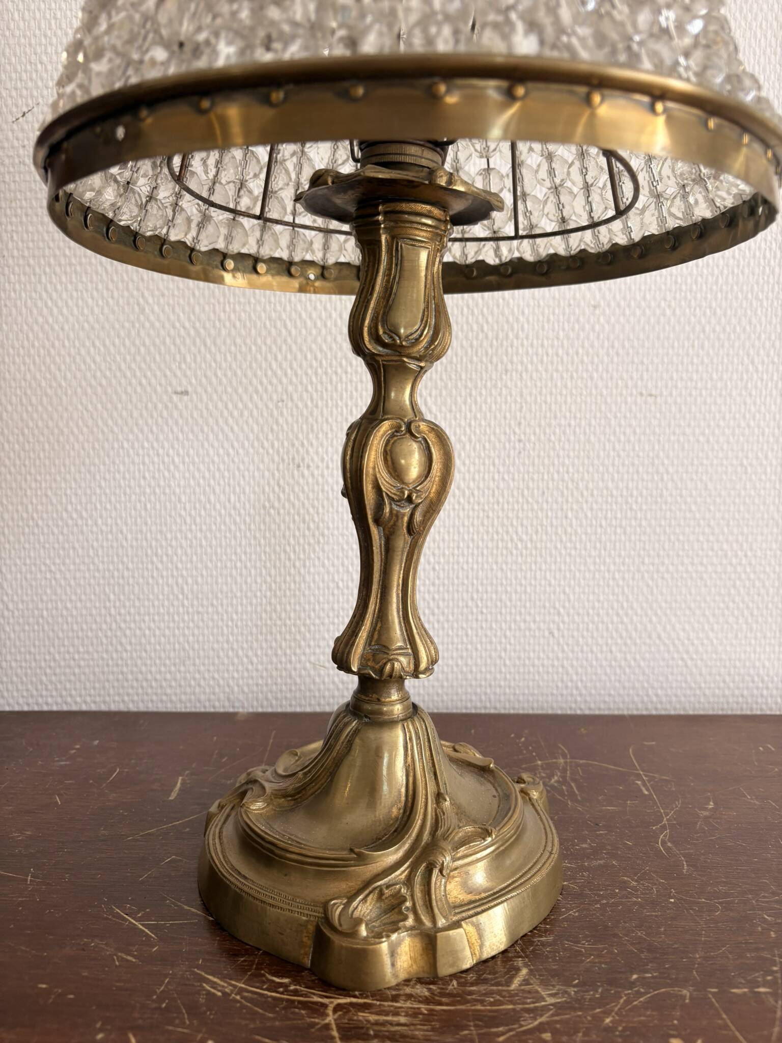 Antique Art Nouveau Boudoir Lamp Gilded Brass Glass Pendant 19th Century