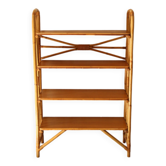 60's bamboo rattan bookcase shelf