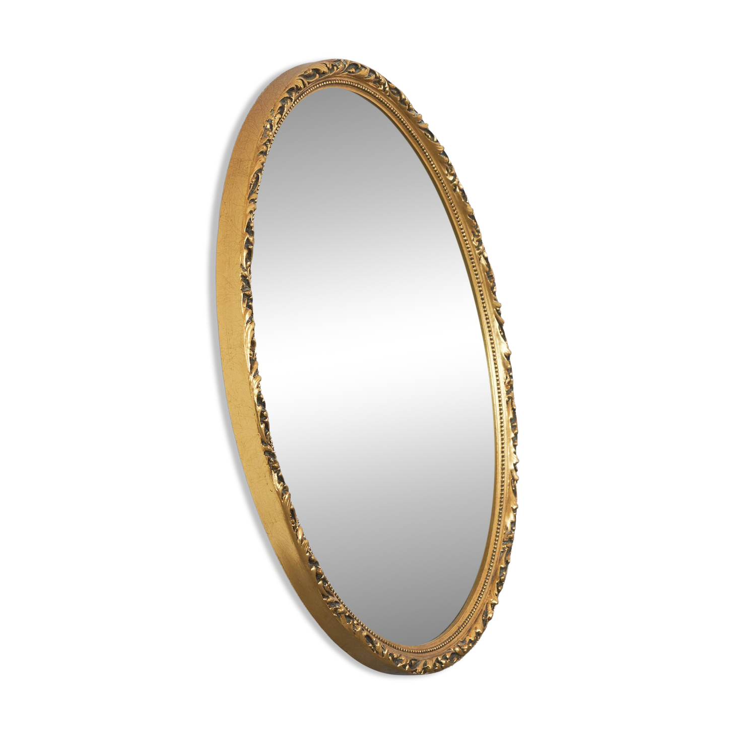 Oval mirror with gilded wood from the 1960s.