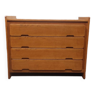 Vintage French design 4-drawer chest of drawers in ash and beech 1970s