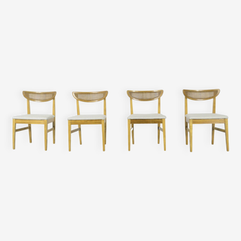 Très rare ensemble de 4 chaises bergères vintage en teck et cannage du milieu du siècle