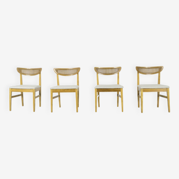 Very Rare Set Of 4 Vintage Midcentury Teak And Cane Bergere Chairs