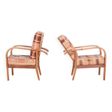 Restored ArtDeco Pair of Reclining Chairs, J. Halabala, Oak, Czechia, 1930s
