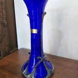 Vase en verre soufflé bleu cobalt – Silice Création Biot – 39 cm