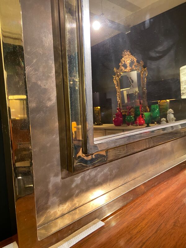 Miroir Belgo Chrom XXL laiton étain chrome et miroir bronze 130x130cm
