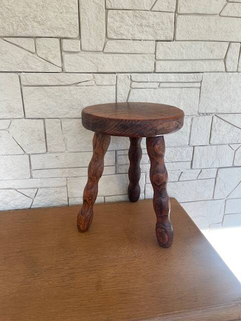 Tripod stool, pearl foot, solid wood, vintage