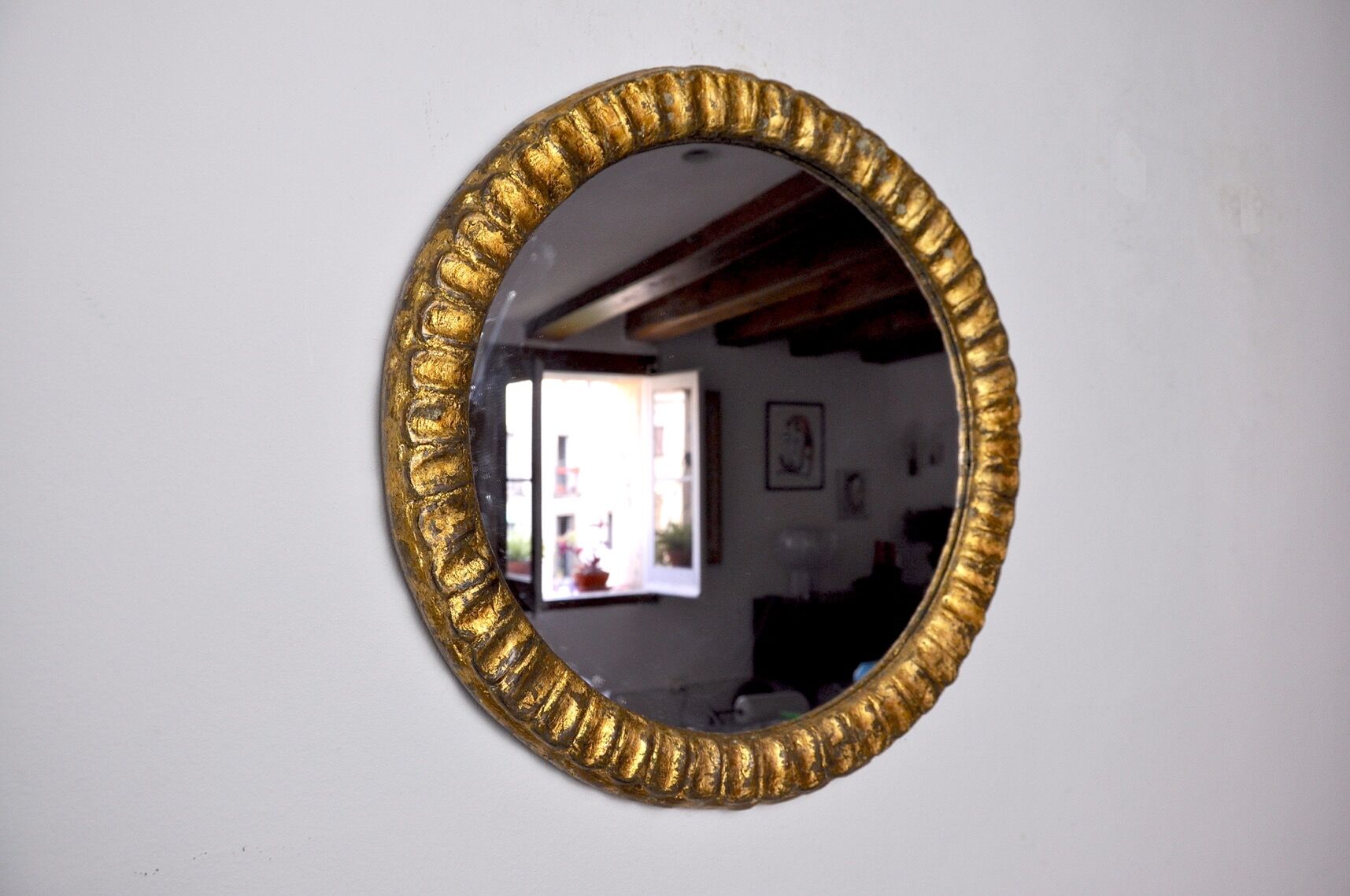 Midcentury gilded wooden sun mirror, France, 49cm