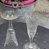 6 champagne flutes in glass and transparent crystal, antique chiseled