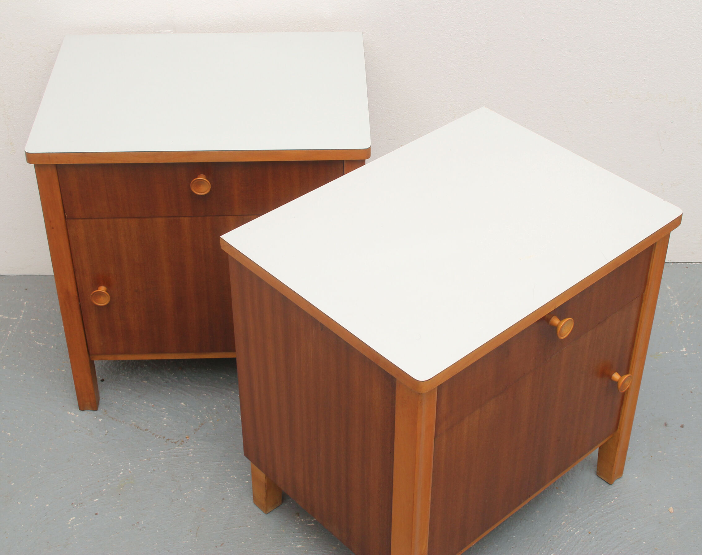 Pair of nightstands in walnut and formica 1950