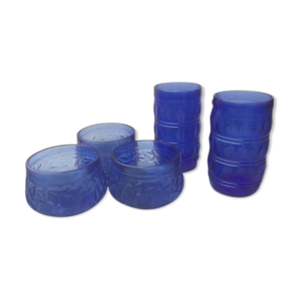 Lot of 2 glasses and 3 blue glass cups from Brazil