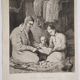 Engraving XIXth "Reading lesson in Orenburg & Country Ugsters"