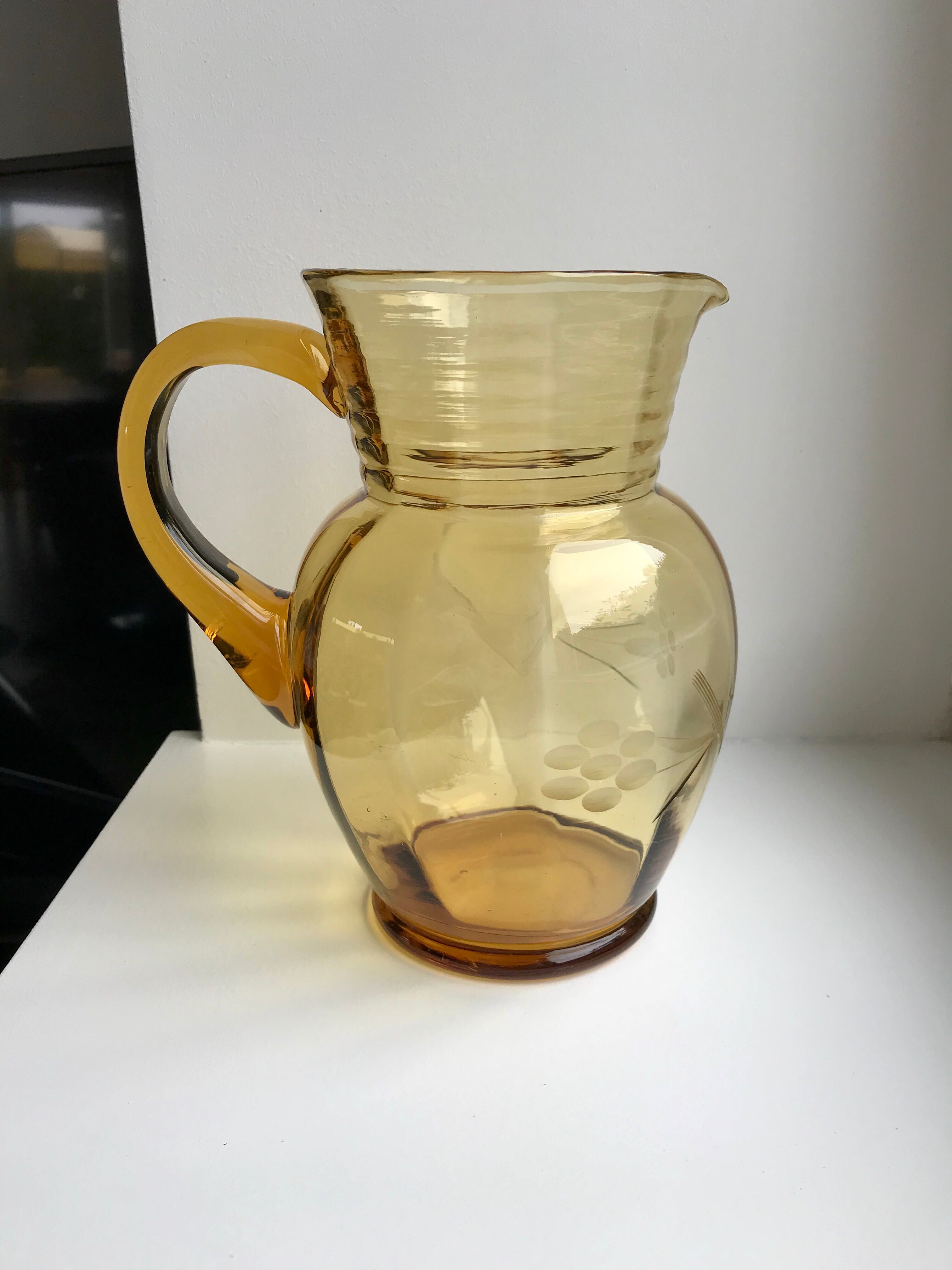 Amber engraved glass decanter 50s