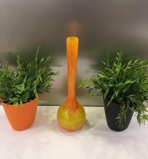 Vase soliflore orange et jaune vintage, signé