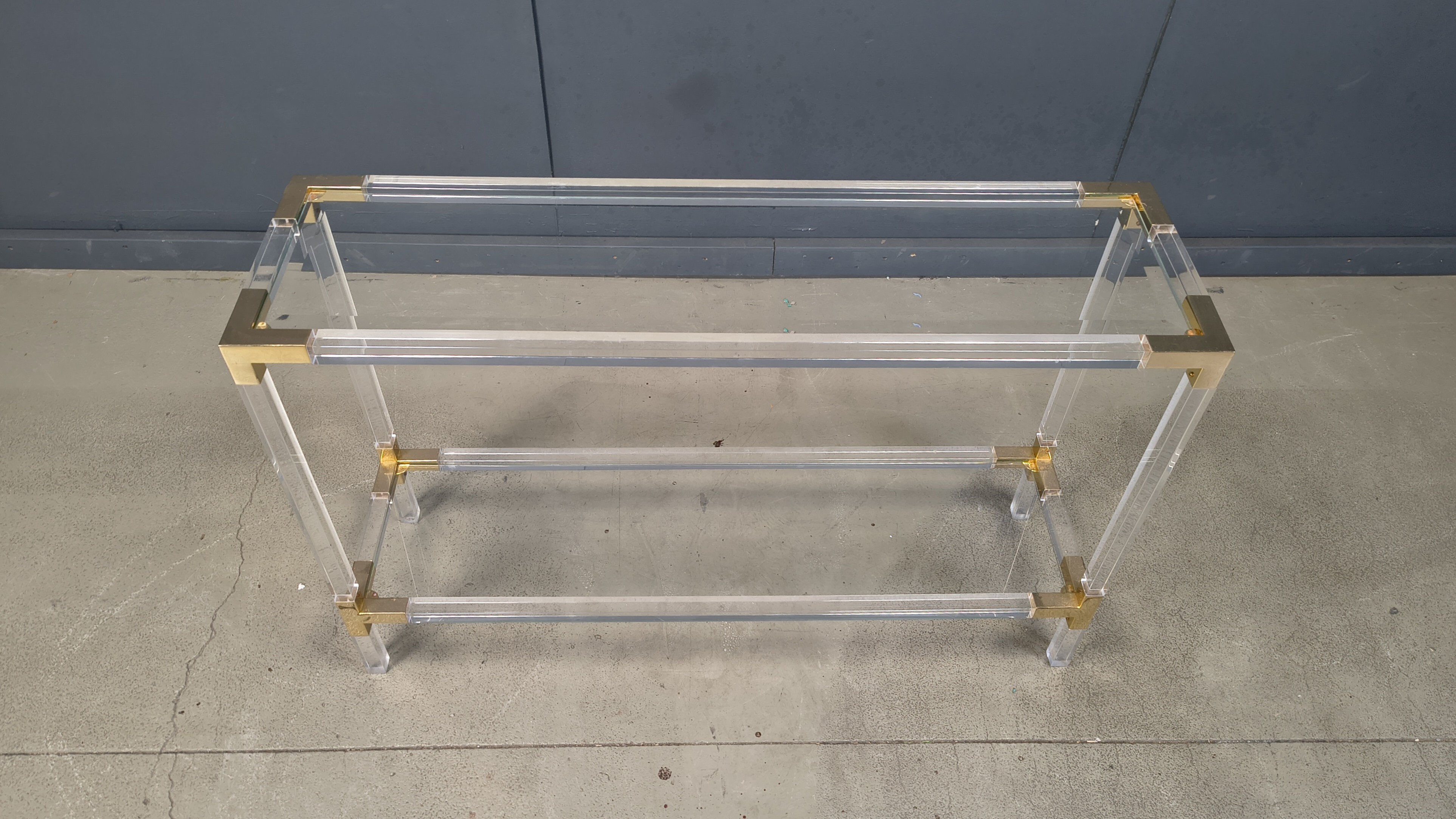 Brass and lucite console table, 1970s
