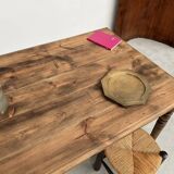Antique farm table from the 1950s, with 3 drawers and turned legs