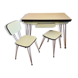Ensemble table - Chaise - Tabouret formica Vintage