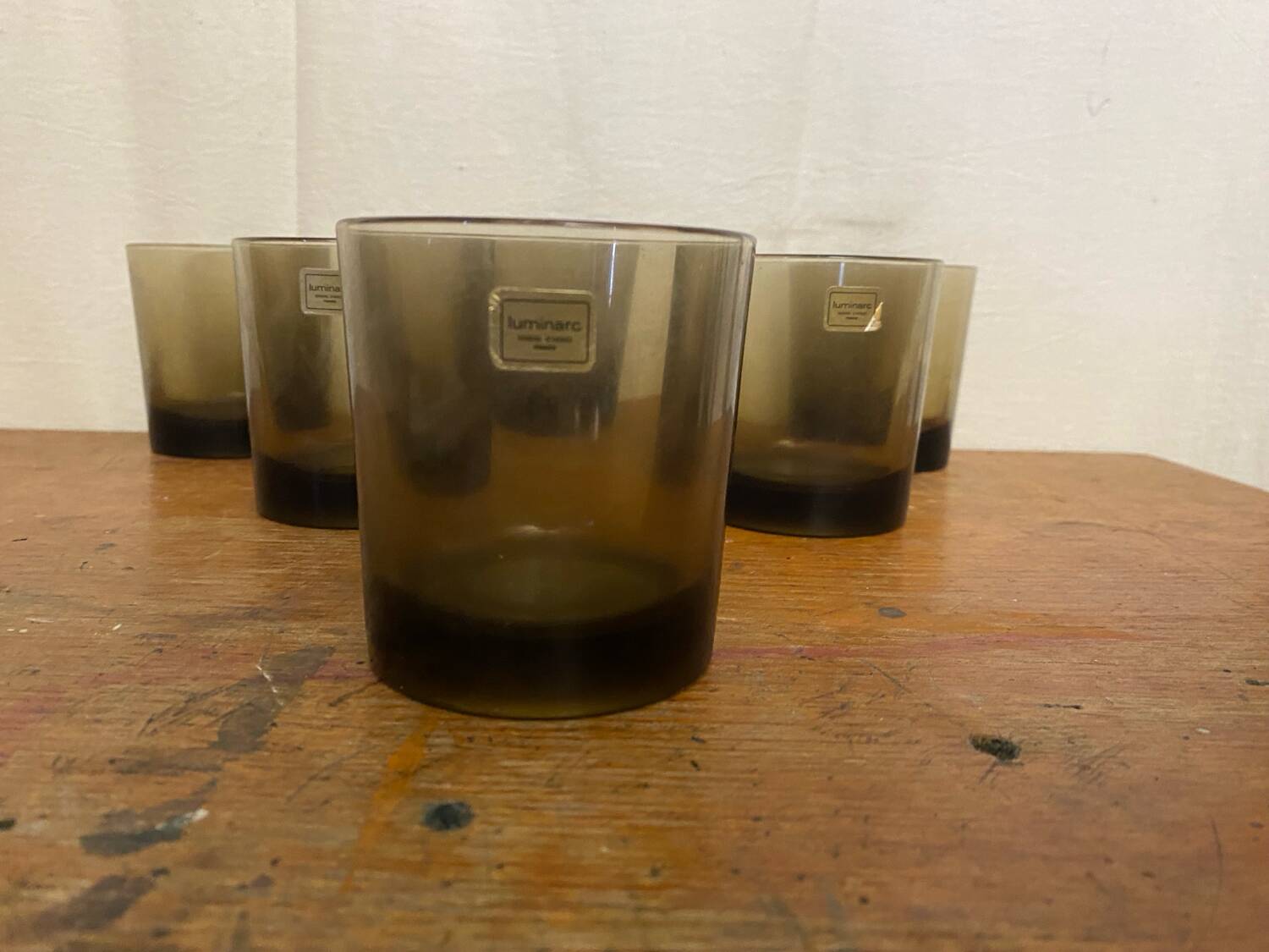 Série de 6 verres à whisky Luminarc verre moulé fumé vintage