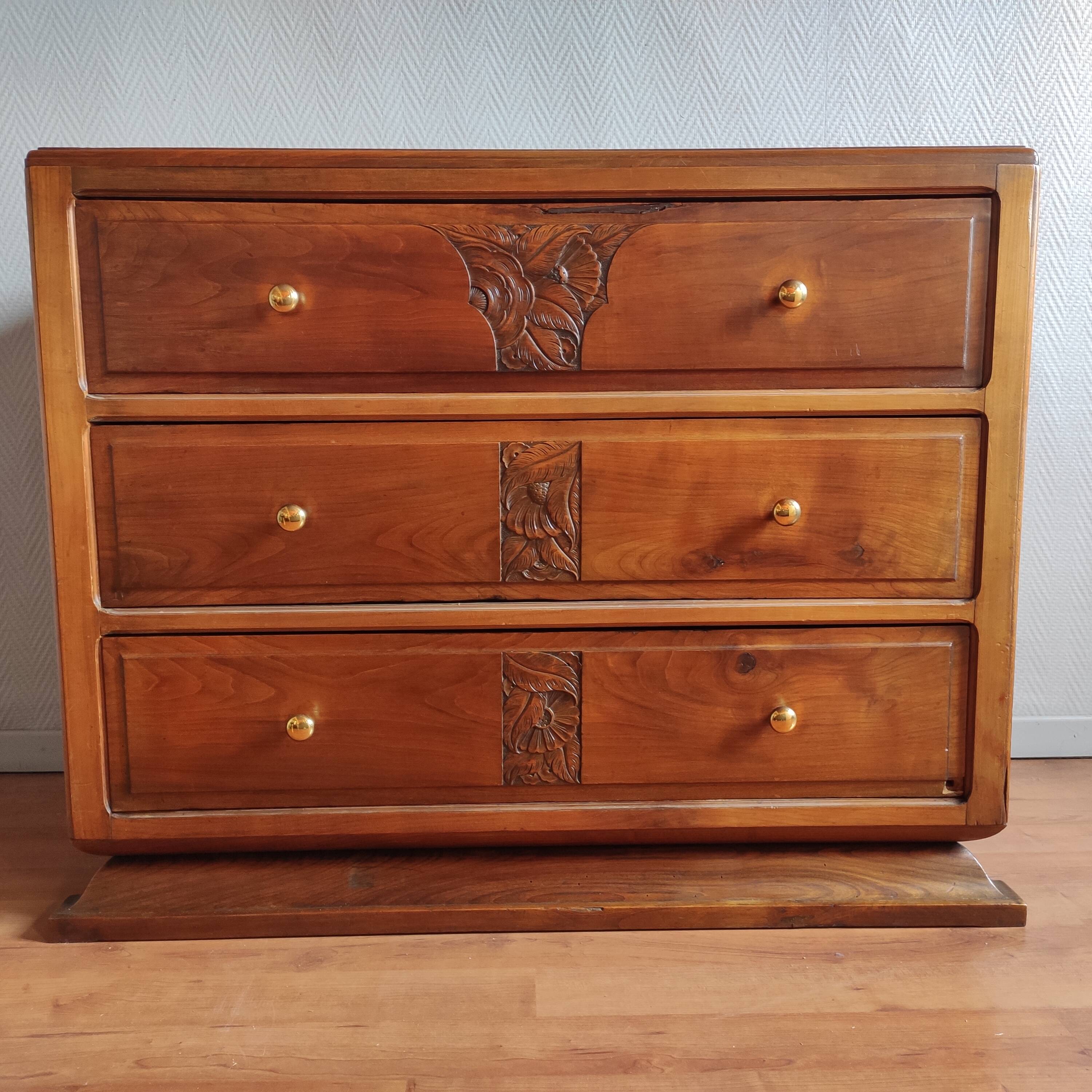 Commode Art Déco en noyer massif – années 1920-30 – grande taille