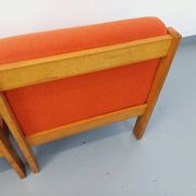 Set of 2 vintage Baumann armchairs in orange fabric and wood from the 80s