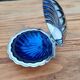 Silver-plated metal and blue glass butter dish