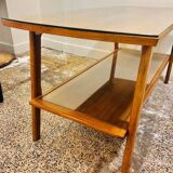Vintage Scandinavian wood and glass coffee table