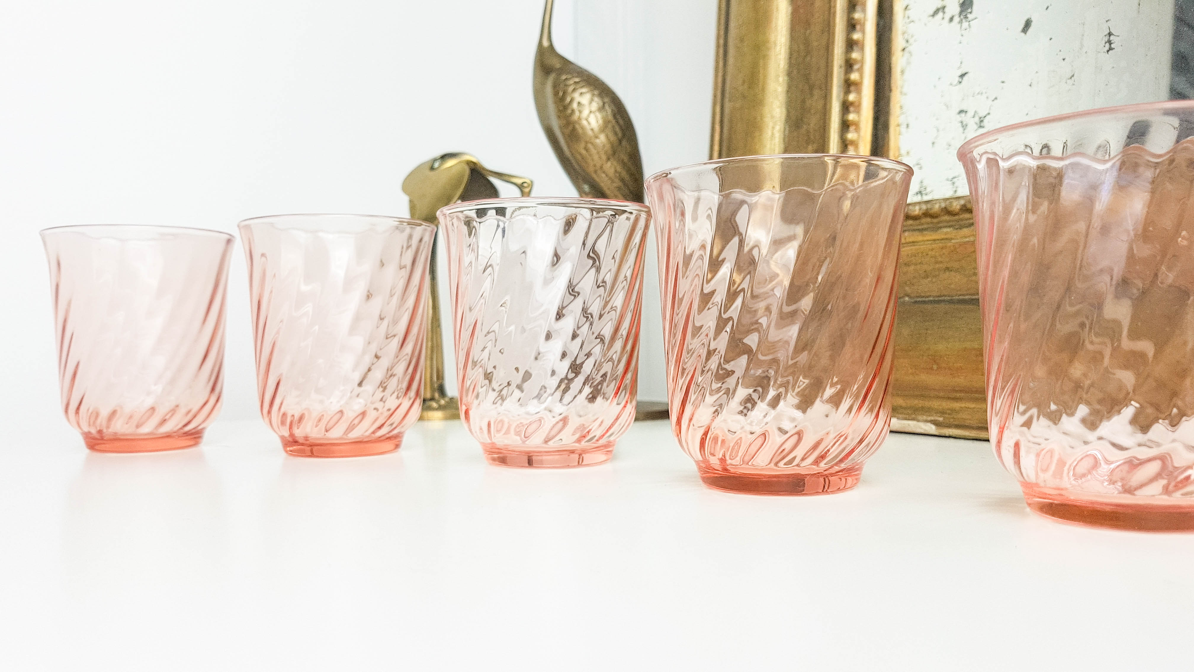 Set of 6 vintage pink depression glass tea or water glasses Rosaline French glassworks Arcoroc Luminarc