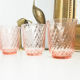 Lot de 6 verres à thé ou eau en verre rose à dépression vintage rosaline verrerie française arcoroc luminarc