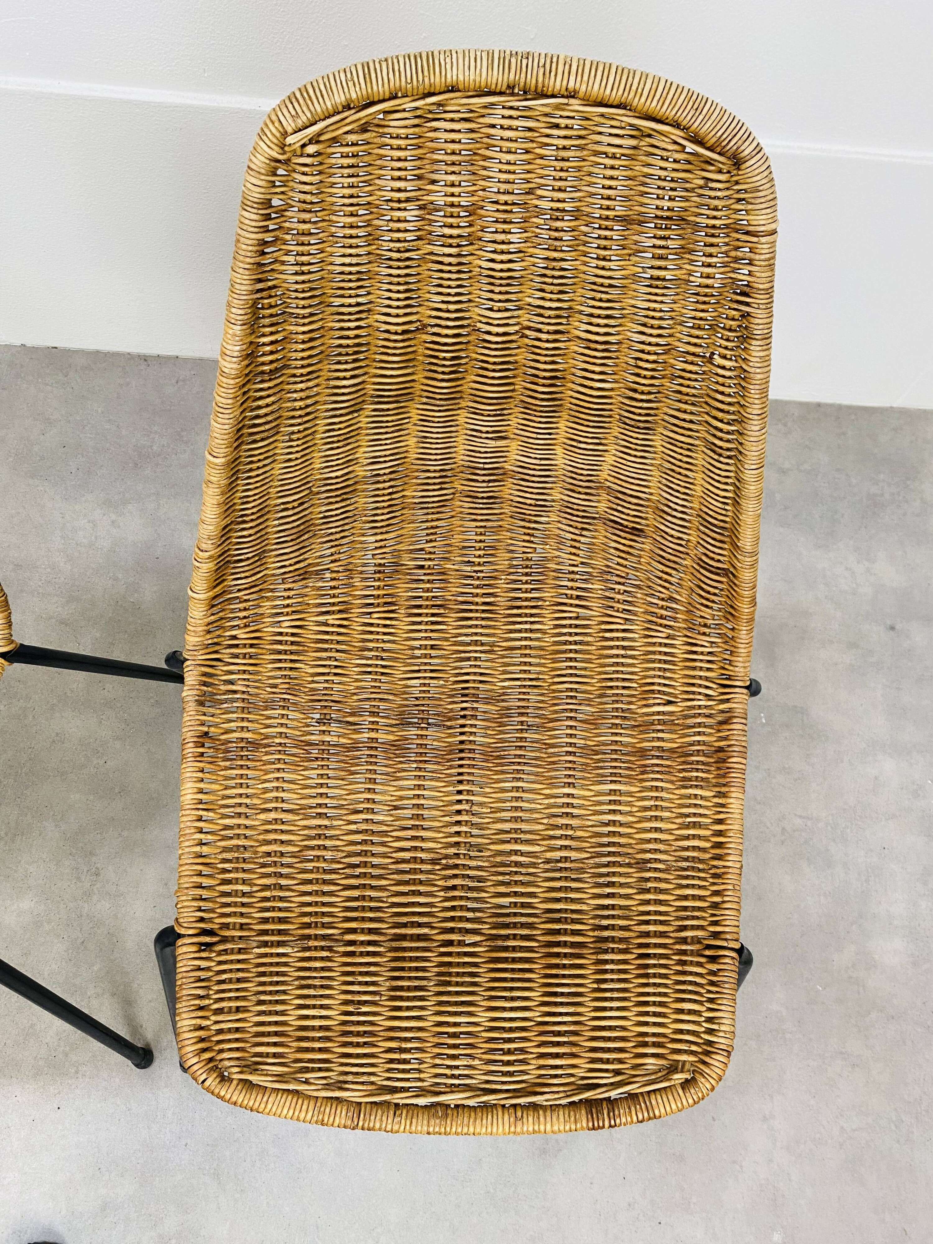 4 chairs Gianfranco Legler model Rattan basketball and metal 50s