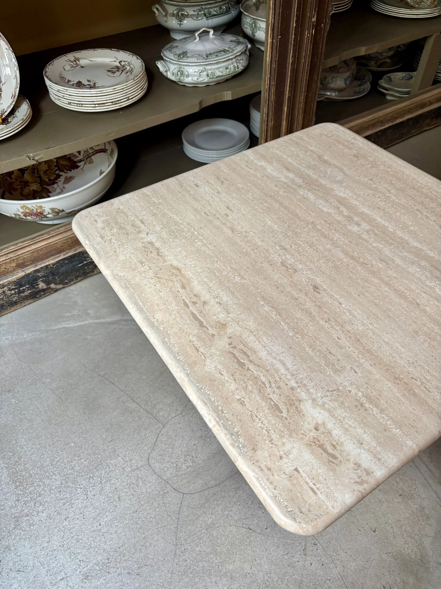 Coffee table, square side table in travertine 60 x 60 cm.