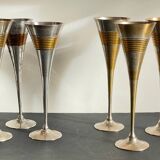 6 Vintage Silver-Plated Brass Champagne Flutes