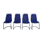 Lot de 4 chaises de salle à manger noires à dossier haut 1970