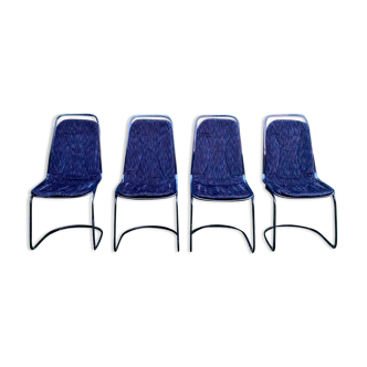 Set of four black highback dining chairs,  1970s