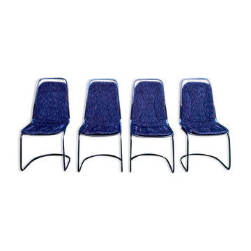 Lot de 4 chaises de salle à manger noires à dossier haut 1970