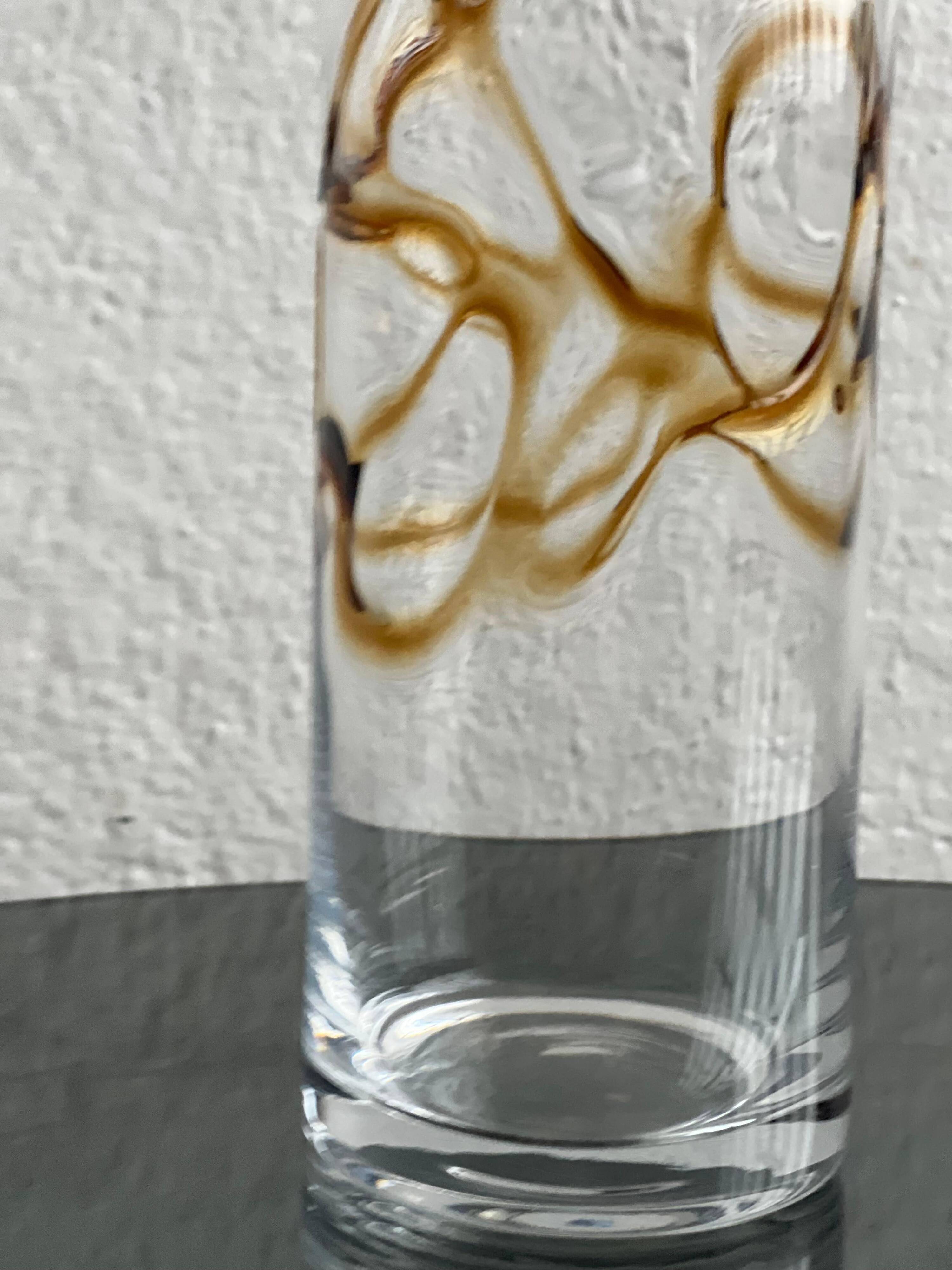 Vintage Glass Vase, yellow and brown Filigree, Coffee Table Decorative