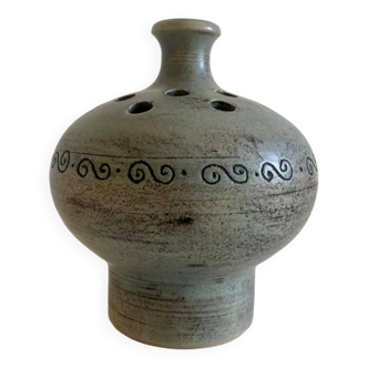 Vase "pique-fleur" Jacques Blin en céramique émaillée à frise décorative, signé sous la base