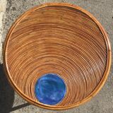 Round coffee table deco tray in rattan and ceramics