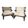 Set of 2 vintage wooden chairs with beige sheepskin seats, rustic style.