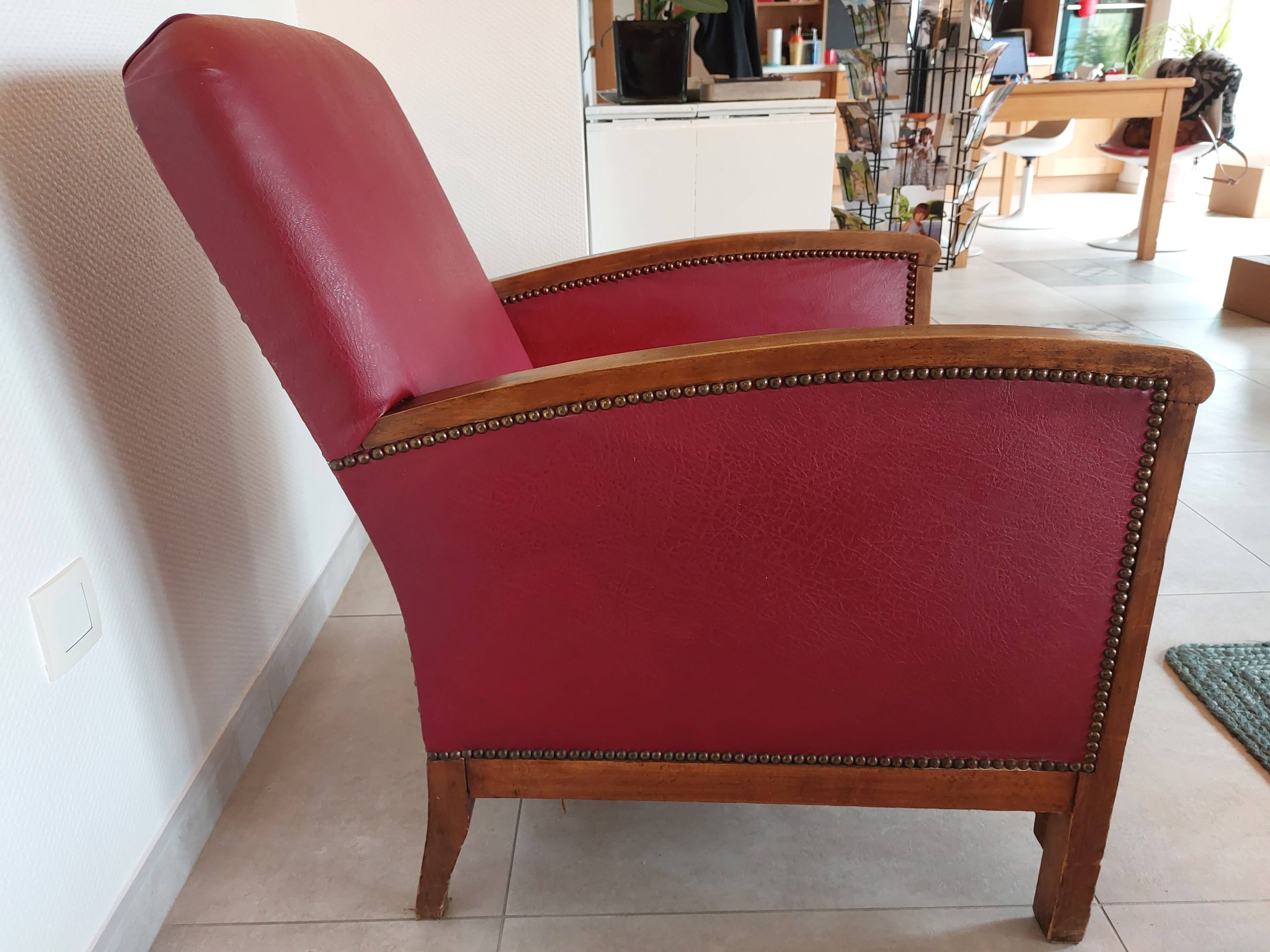 Raspberry red art deco armchair