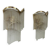 Pair of vintage wall lights, brass and glass pendants, Italy 1970.