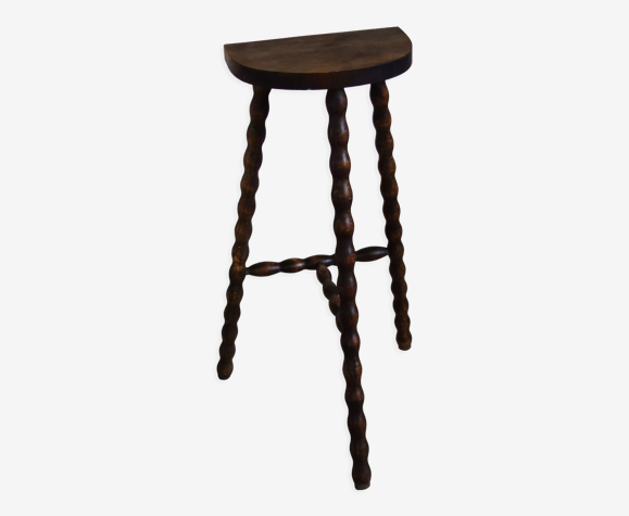 Tabouret haut demi lune bois tourné vintage