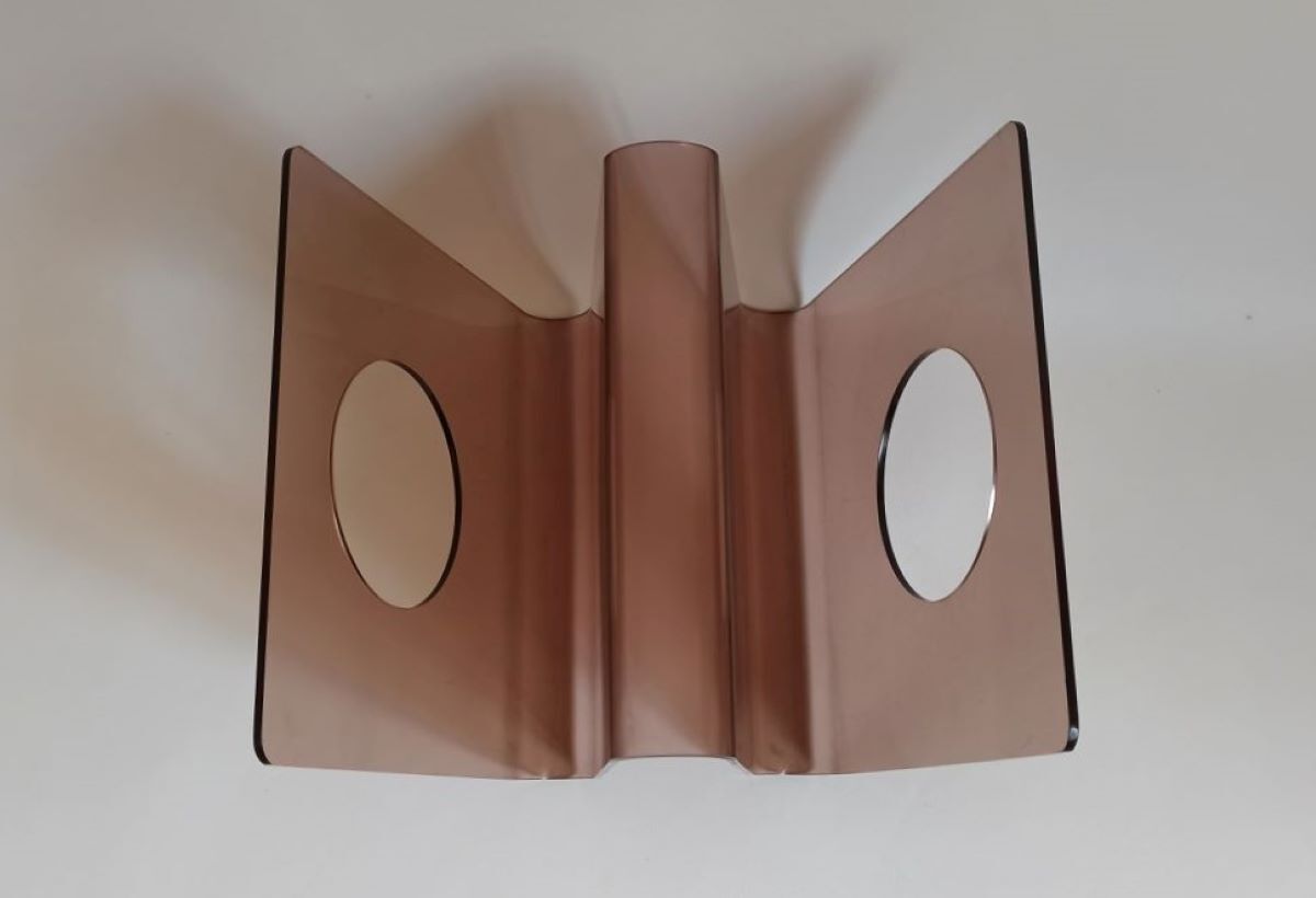Smoked plexiglas magazine holder 70s