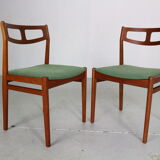 Ensemble moderne scandinave de 5 chaises de salle à manger en teck et vert