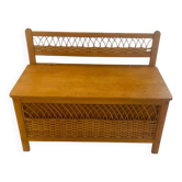Wood and rattan toy chest bench